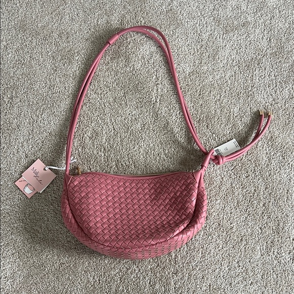 Handbags - Anthropologie pink medium purse crossbody shoulder bag woven purse NEW